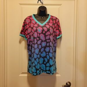 Fuschia-Purple-Blue Ombre Cheetah Crazy Train Blouse